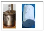 SS HIP capsule with alumina powder and Densified alumina sample after HIPing and de-encapsulation